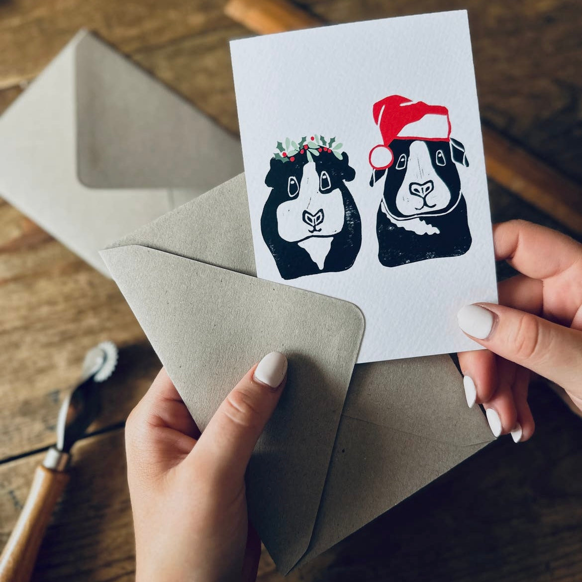 IZZY RAINEY - Pair of Guinea Pigs Christmas Card